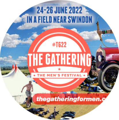 An advert for The Gathering, a men's festival for June 2022,  photos of archery, unicycling, classic cars
